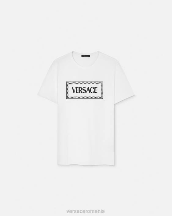 alb negru tricou cu logo brodat Versace femei îmbrăcăminte 40L6136