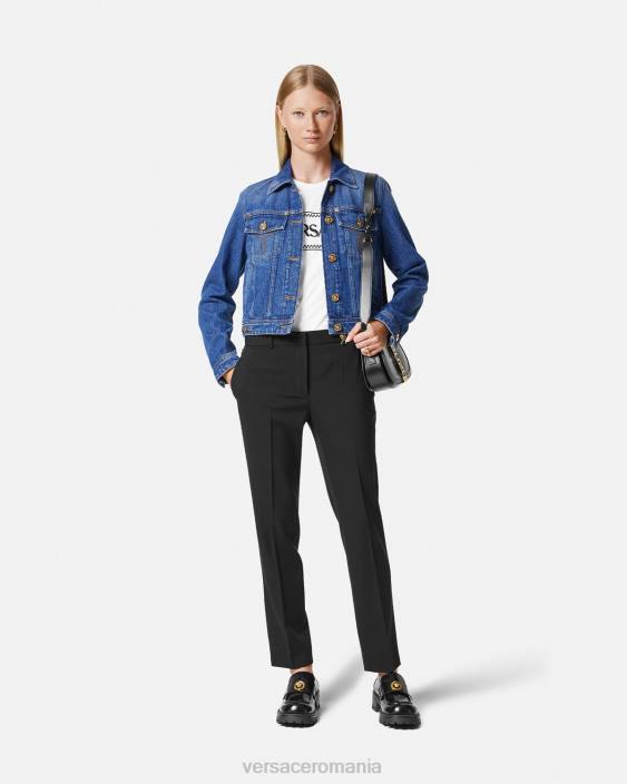 alb negru tricou cu logo brodat Versace femei îmbrăcăminte 40L6136