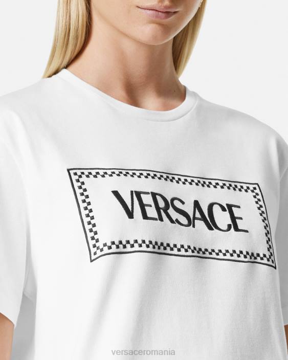 alb negru tricou cu logo brodat Versace femei îmbrăcăminte 40L6136