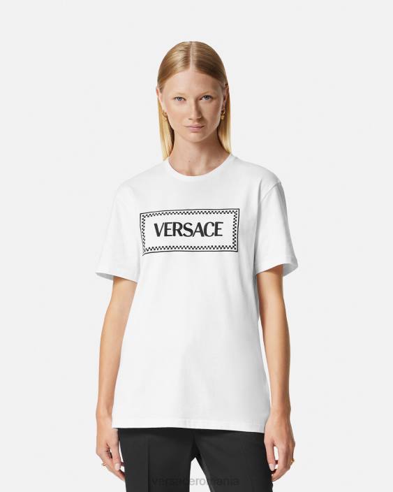 alb negru tricou cu logo brodat Versace femei îmbrăcăminte 40L6136