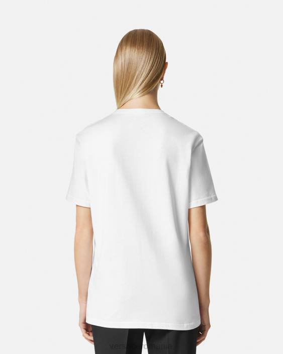 alb negru tricou cu logo brodat Versace femei îmbrăcăminte 40L6136