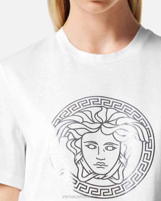 alb si argintiu tricou cu medusa Versace femei îmbrăcăminte 40L6128