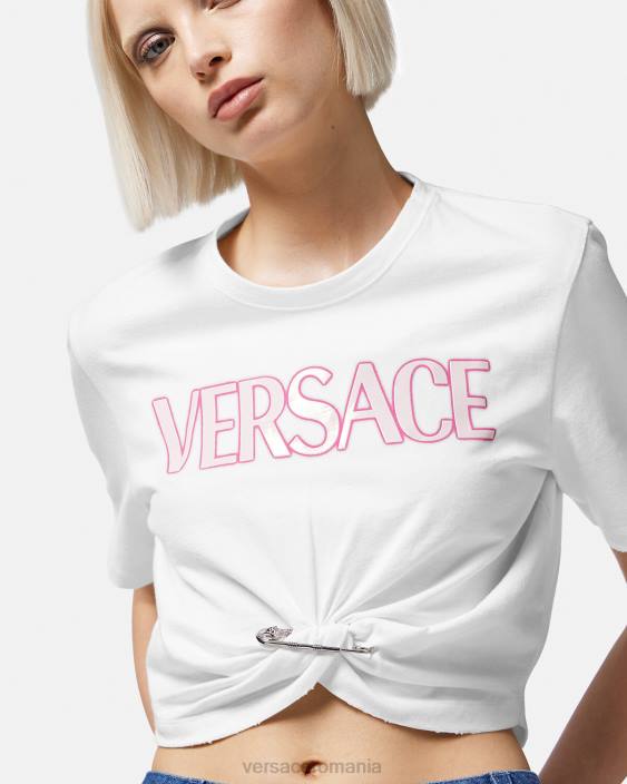 alb tricou cu logo pentru ac de siguranță Versace femei îmbrăcăminte 40L6138