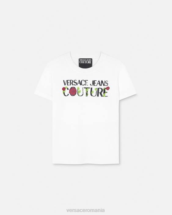 alb tricou cu logo trandafiri Versace femei îmbrăcăminte 40L62169