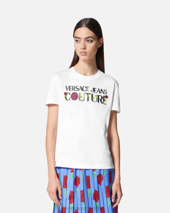 alb tricou cu logo trandafiri Versace femei îmbrăcăminte 40L62169