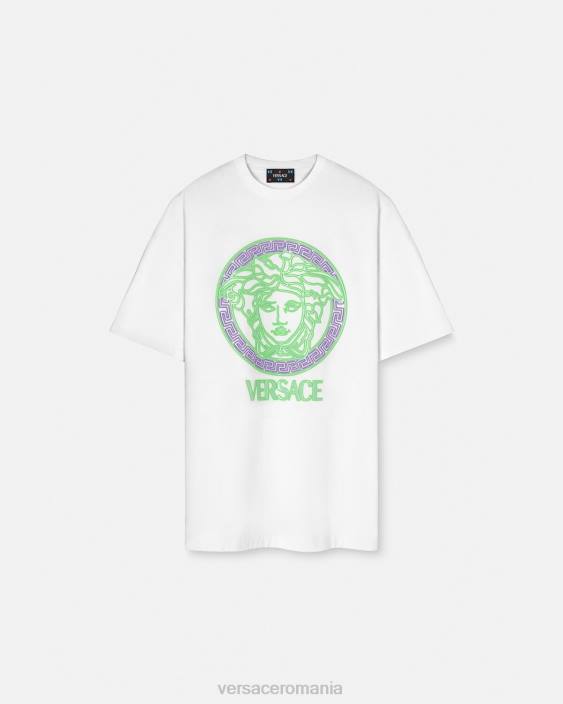 alb tricou învechit cu logo medusa Versace femei îmbrăcăminte 40L6135