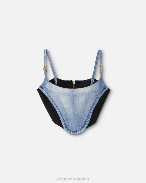 albastru deschis top corset din denim Versace femei îmbrăcăminte 40L6228