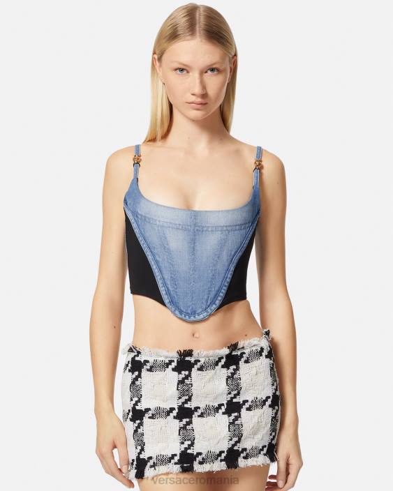 albastru deschis top corset din denim Versace femei îmbrăcăminte 40L6228