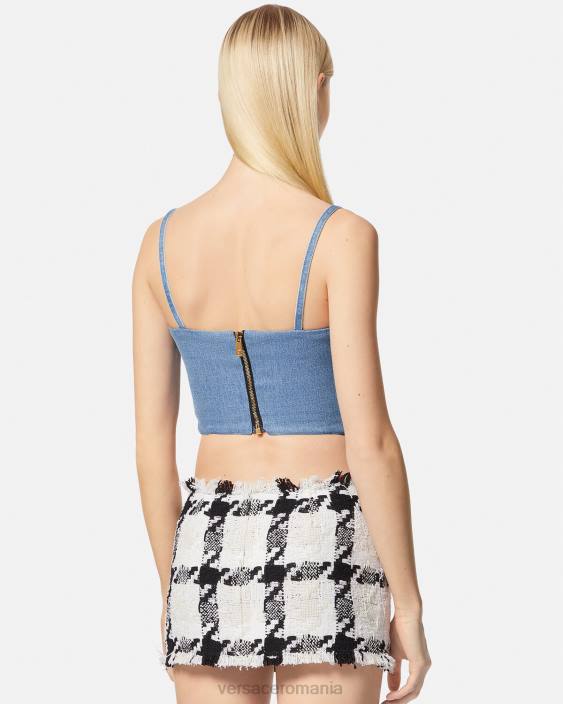 albastru deschis top corset din denim Versace femei îmbrăcăminte 40L6228