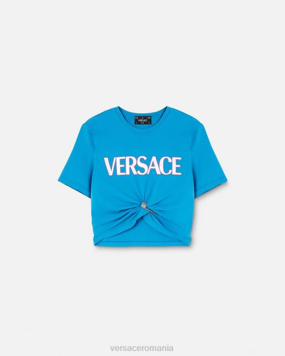 albastru tricou cu logo pentru ac de siguranță Versace femei îmbrăcăminte 40L6140