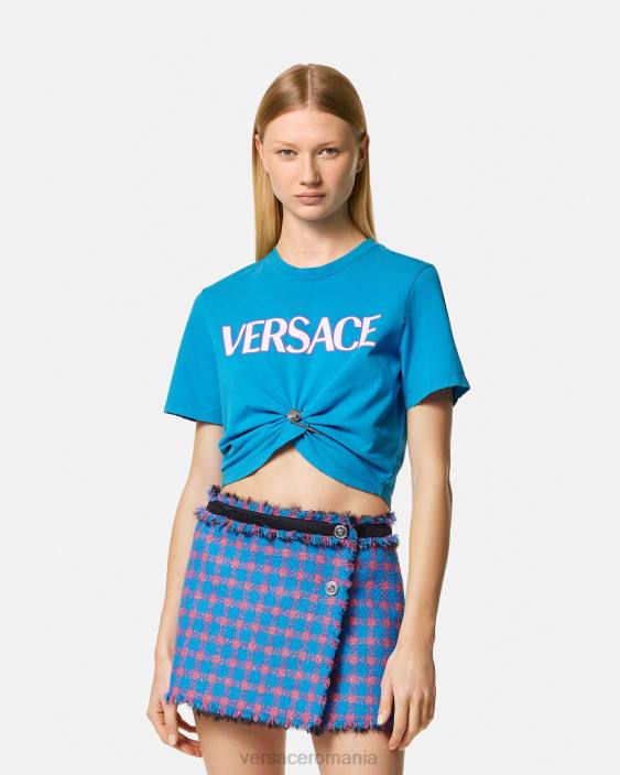 albastru tricou cu logo pentru ac de siguranță Versace femei îmbrăcăminte 40L6140