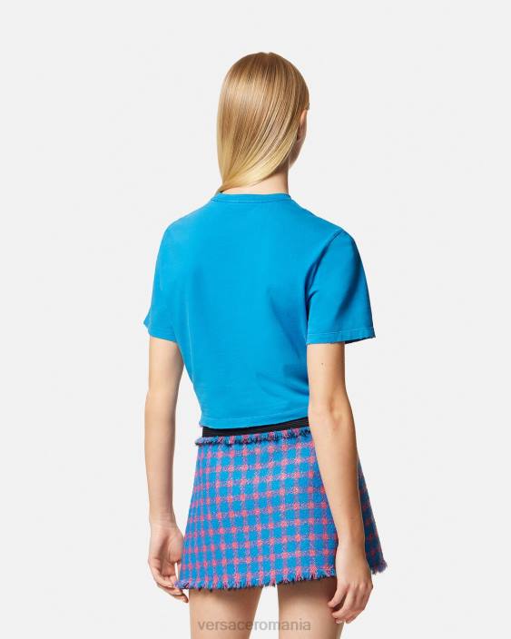 albastru tricou cu logo pentru ac de siguranță Versace femei îmbrăcăminte 40L6140