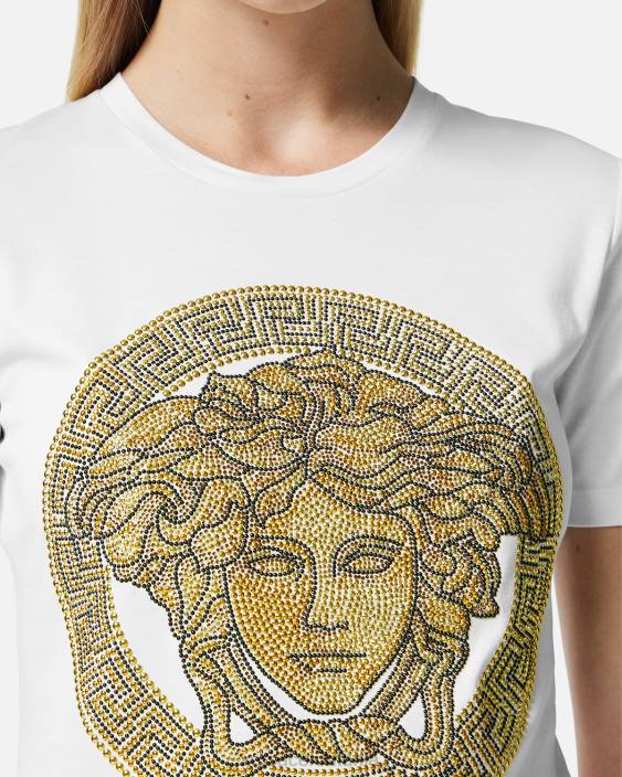 aur alb tricou crystal la medusa Versace femei îmbrăcăminte 40L6133