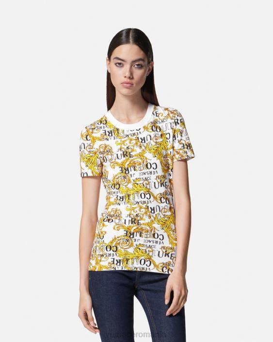 auriu și alb tricou cu logo couture Versace femei îmbrăcăminte 40L62223