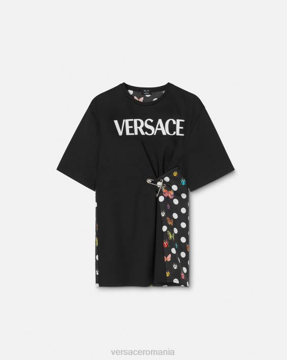 negru & portocaliu & roșu tricou cu logo pentru ac de siguranță Versace femei îmbrăcăminte 40L6131