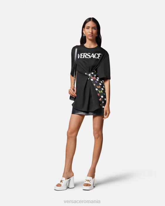 negru & portocaliu & roșu tricou cu logo pentru ac de siguranță Versace femei îmbrăcăminte 40L6131