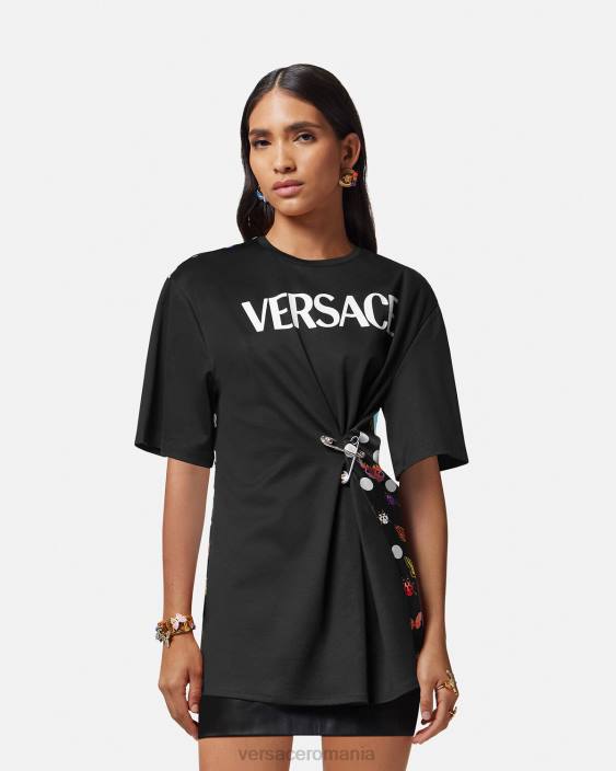 negru & portocaliu & roșu tricou cu logo pentru ac de siguranță Versace femei îmbrăcăminte 40L6131
