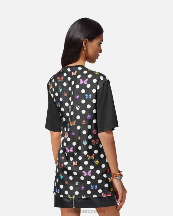 negru & portocaliu & roșu tricou cu logo pentru ac de siguranță Versace femei îmbrăcăminte 40L6131