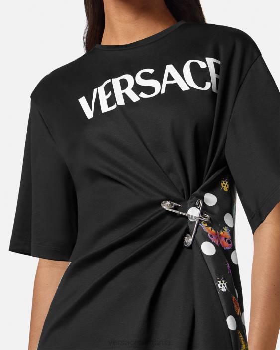 negru & portocaliu & roșu tricou cu logo pentru ac de siguranță Versace femei îmbrăcăminte 40L6131