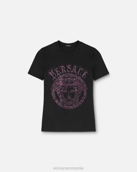 negru roz tricou cu logo medusa cristal Versace femei îmbrăcăminte 40L6153