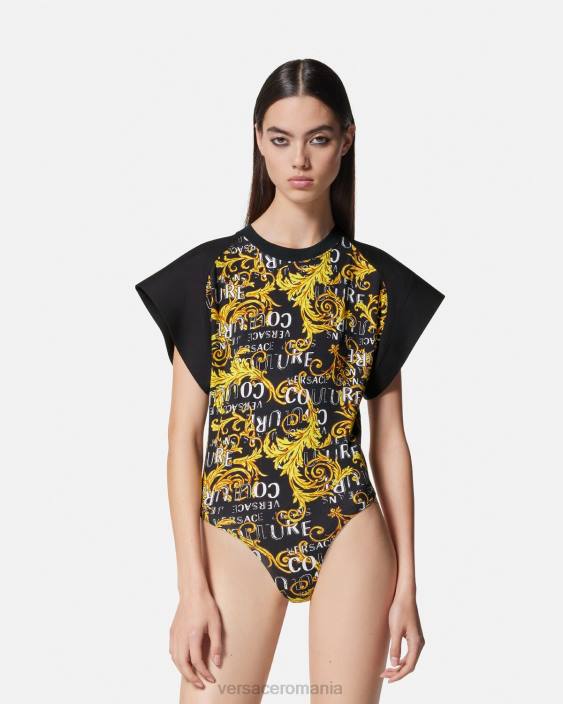 negru si auriu tricou body couture cu logo Versace femei îmbrăcăminte 40L62208