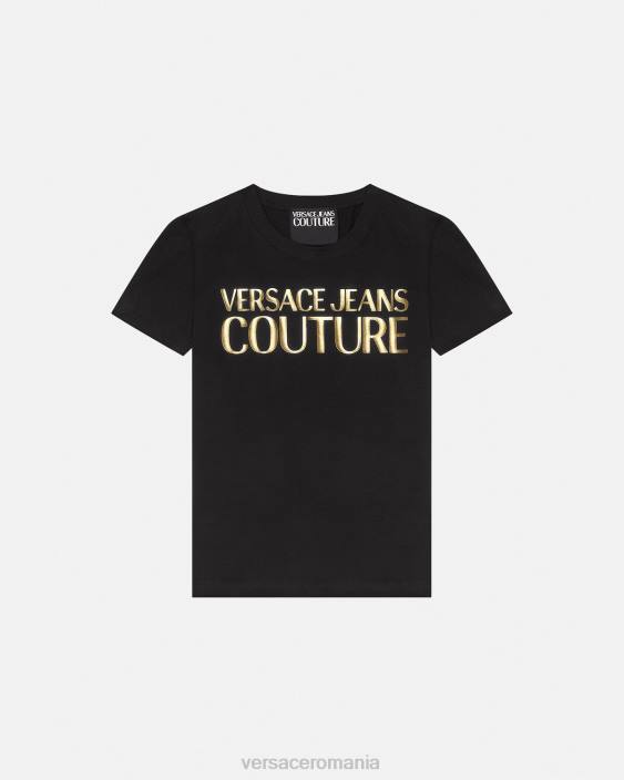negru si auriu tricou cu logo Versace femei îmbrăcăminte 40L62233