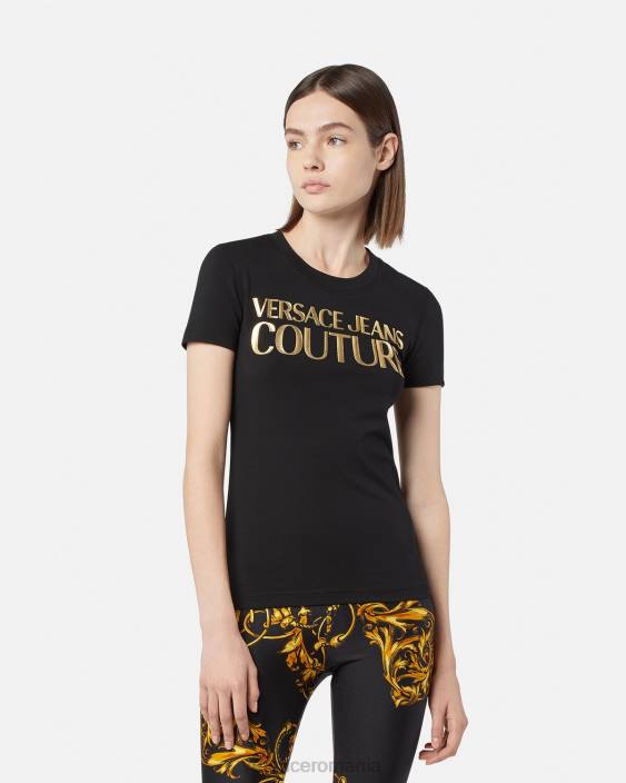 negru si auriu tricou cu logo Versace femei îmbrăcăminte 40L62233