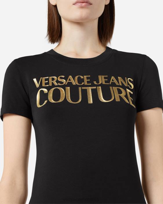 negru si auriu tricou cu logo Versace femei îmbrăcăminte 40L62233