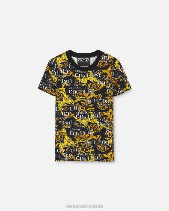 negru si auriu tricou cu logo couture Versace femei îmbrăcăminte 40L62222