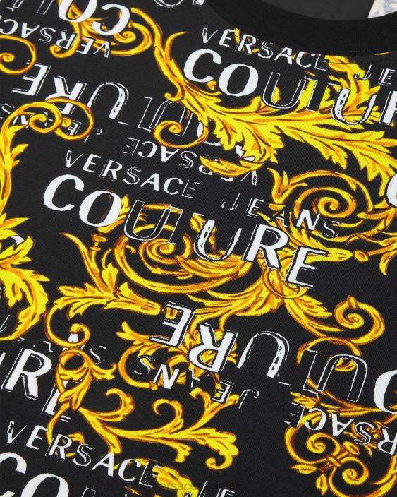 negru si auriu tricou cu logo couture Versace femei îmbrăcăminte 40L62222