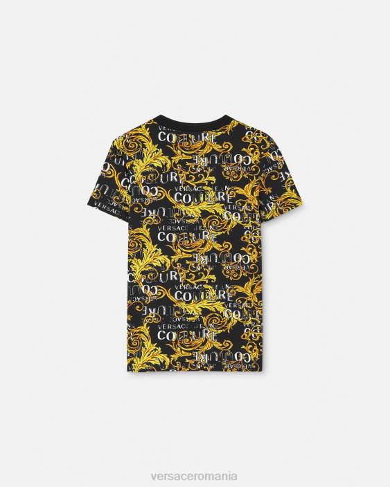 negru si auriu tricou cu logo couture Versace femei îmbrăcăminte 40L62222