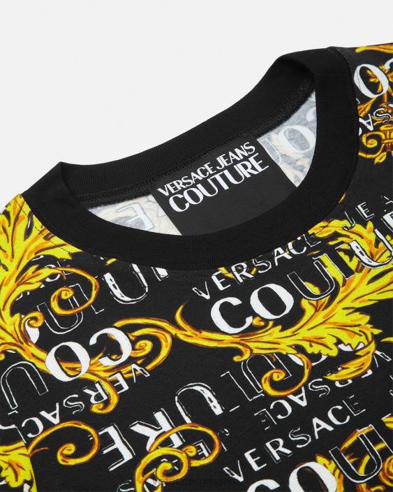 negru si auriu tricou cu logo couture Versace femei îmbrăcăminte 40L62222