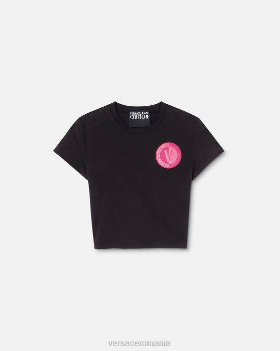 negru tricou crop cu emblemă în V Versace femei îmbrăcăminte 40L62230