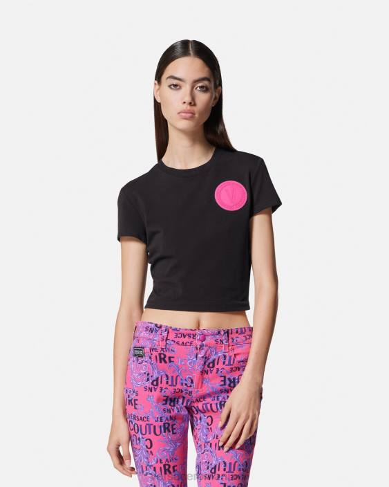 negru tricou crop cu emblemă în V Versace femei îmbrăcăminte 40L62230