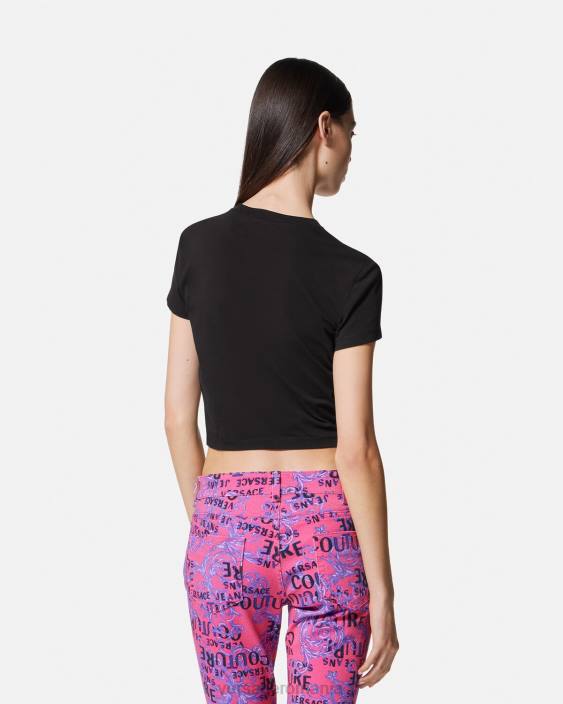 negru tricou crop cu emblemă în V Versace femei îmbrăcăminte 40L62230