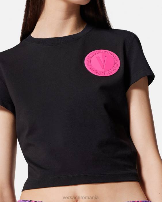 negru tricou crop cu emblemă în V Versace femei îmbrăcăminte 40L62230