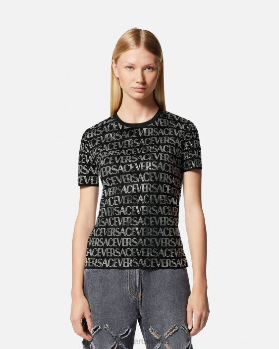 negru tricou cu cristale Versace femei îmbrăcăminte 40L6147