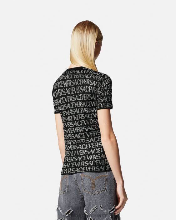 negru tricou cu cristale Versace femei îmbrăcăminte 40L6147