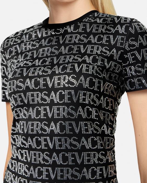 negru tricou cu cristale Versace femei îmbrăcăminte 40L6147