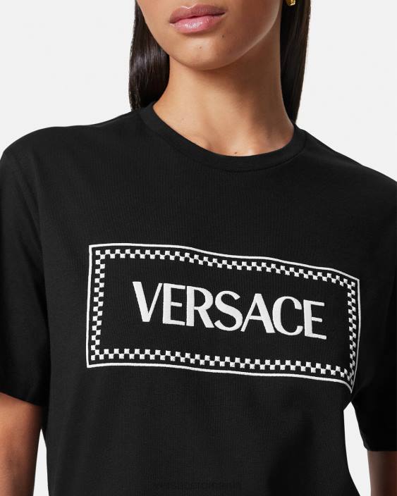 negru tricou cu logo brodat Versace femei îmbrăcăminte 40L6137