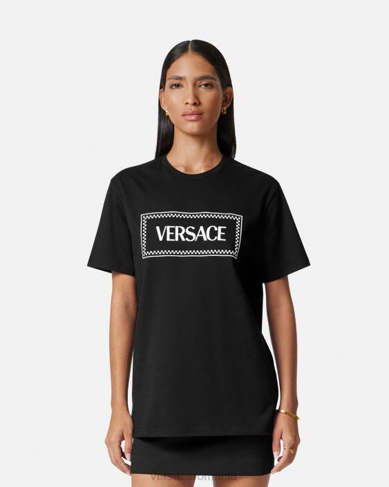 negru tricou cu logo brodat Versace femei îmbrăcăminte 40L6137