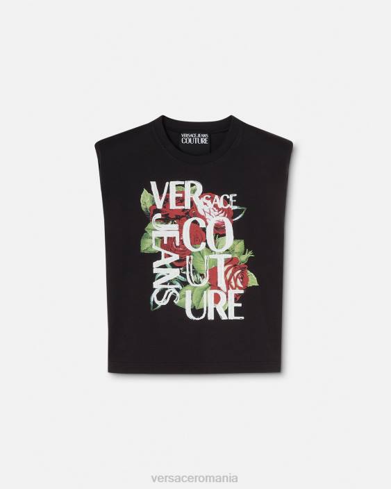 negru tricou cu logo trandafiri Versace femei îmbrăcăminte 40L62174