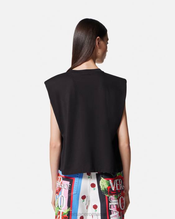 negru tricou cu logo trandafiri Versace femei îmbrăcăminte 40L62174