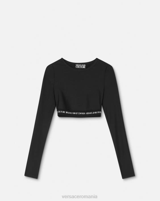 negru tricou cu mânecă lungă cu logo Versace femei îmbrăcăminte 40L62153