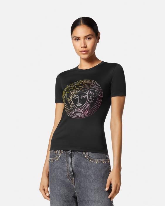 negru tricou cu medusa de cristal Versace femei îmbrăcăminte 40L6141