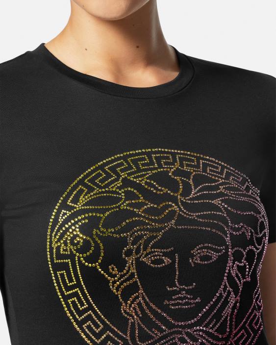 negru tricou cu medusa de cristal Versace femei îmbrăcăminte 40L6141
