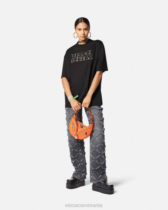 negru tricou cu împânzire zeiță Versace femei îmbrăcăminte 40L6156