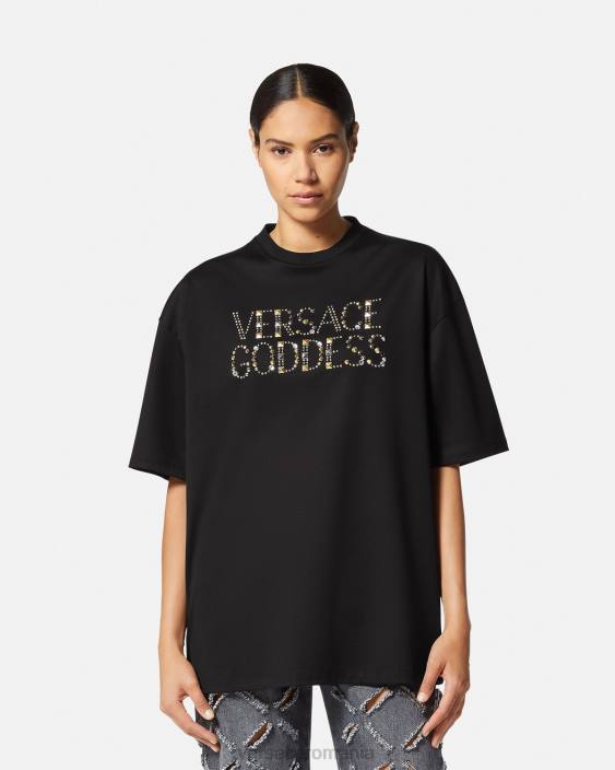 negru tricou cu împânzire zeiță Versace femei îmbrăcăminte 40L6156