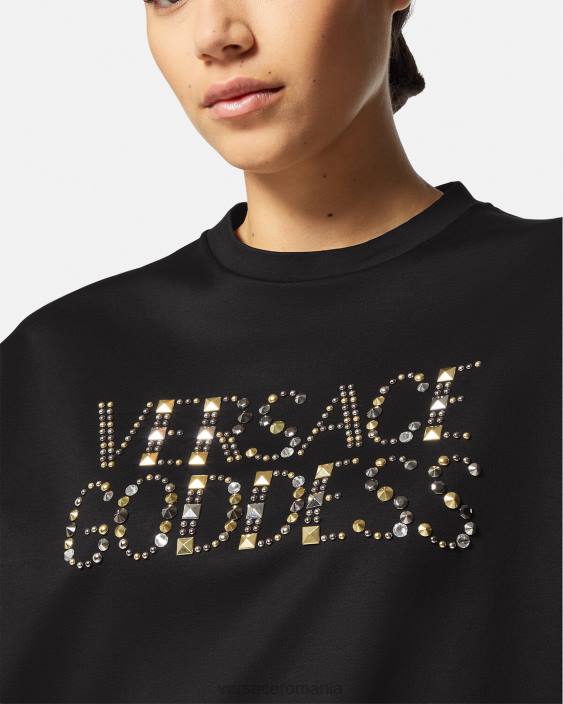 negru tricou cu împânzire zeiță Versace femei îmbrăcăminte 40L6156