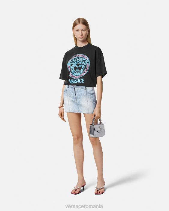 negru tricou învechit cu logo medusa Versace femei îmbrăcăminte 40L6134